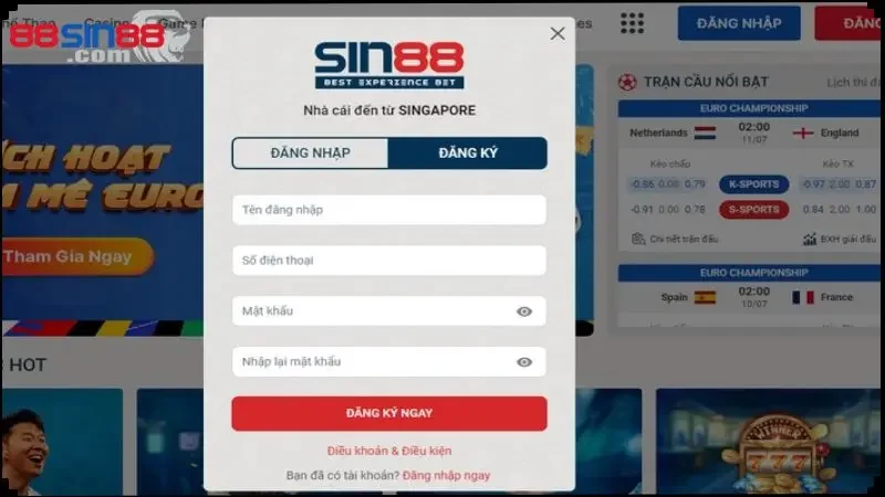 Đăng ký SIN88: 3 bước thực hiện an toàn, xử lý tốc độ 2 Bấm Đăng ký và điền thông tin theo yêu cầu để nhập hội thành viên nhà cái