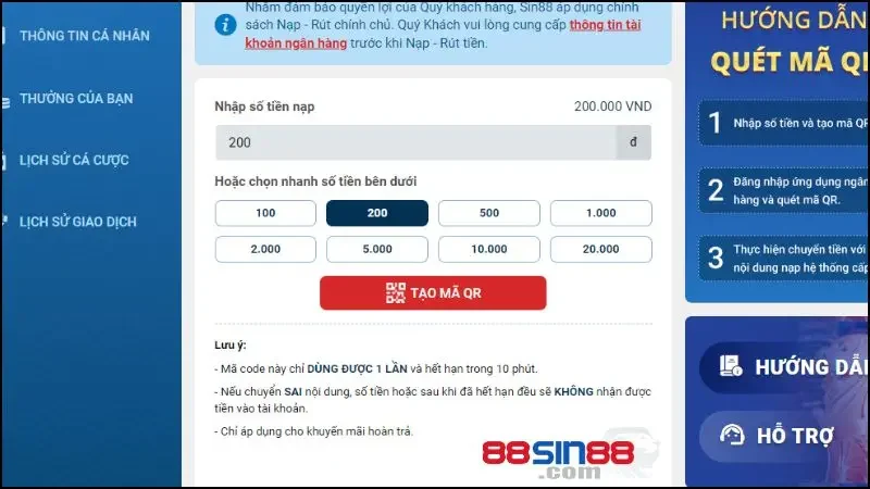 Hướng dẫn nạp tiền SIN88 thành công 100% trong lần đầu 5 Lưu ý quy ước đơn vị tiền nạp tại nhà cái để nạp tiền thành công